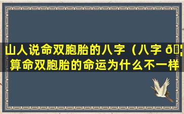 山人说命双胞胎的八字（八字 🦉 算命双胞胎的命运为什么不一样）